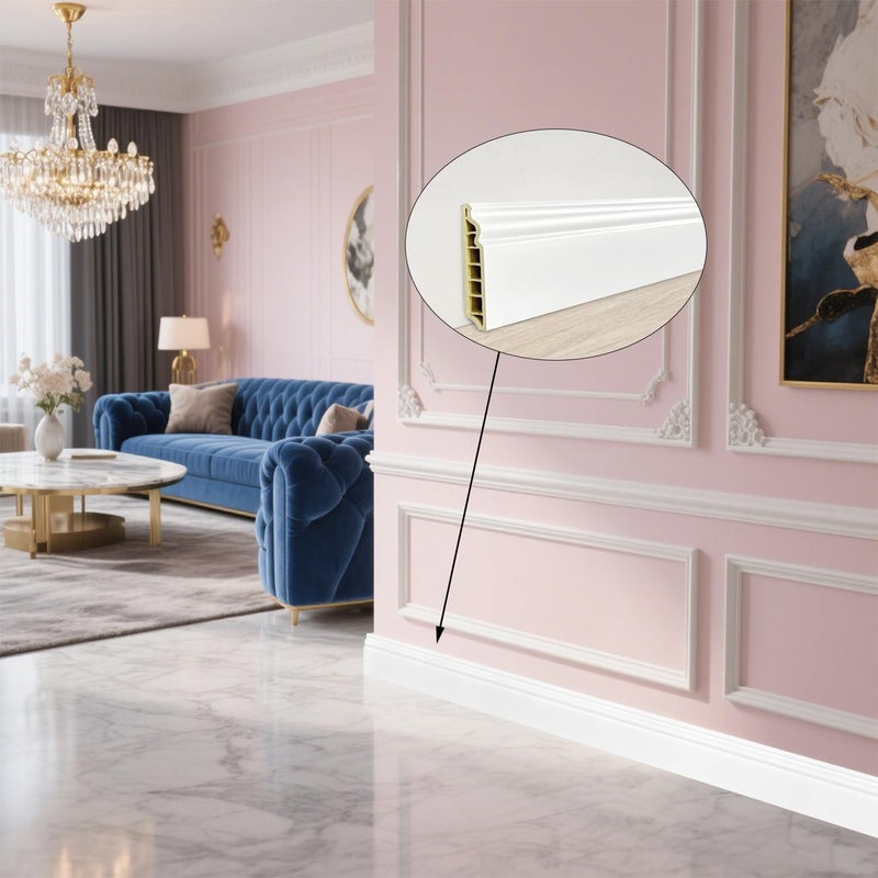 TRAIN2 ART Wall Baseboard Molding Trim,8-Pack of 48 x 3.27 Inch,Peel and Stick High Impact Finish Molding Panel Skirting Board for Home Decor,32 Feet (White 2) - Image 5